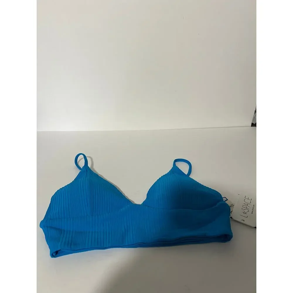 NWT L*Space Women's Ribbed Pointelle Winnie Bikini Swim Top Electric Blue Size M